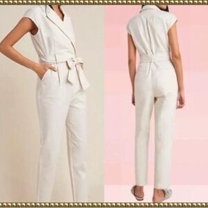 Anthropologie Eliza Utility Jumpsuit Off White Size 2